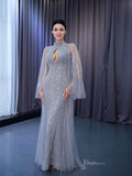 Long Sleeve Beaded Grey Mother of the Bride Dresses 222183