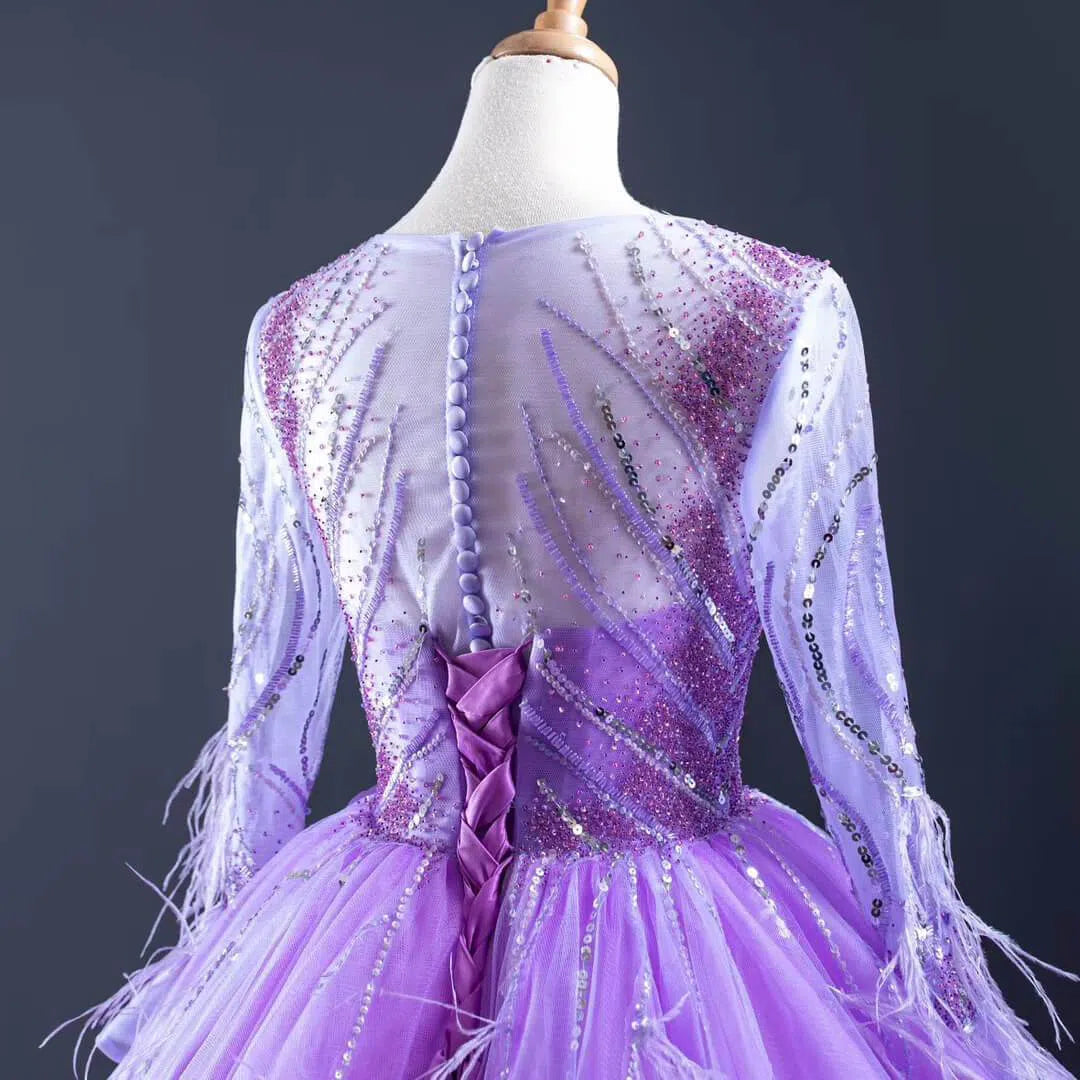 Prom Dress 2025 Long Sleeve Beaded Lavender Quinceanera Dresses with Train FD1601 viniodress-unique prom dresses-As Picture-US 2-Viniodress