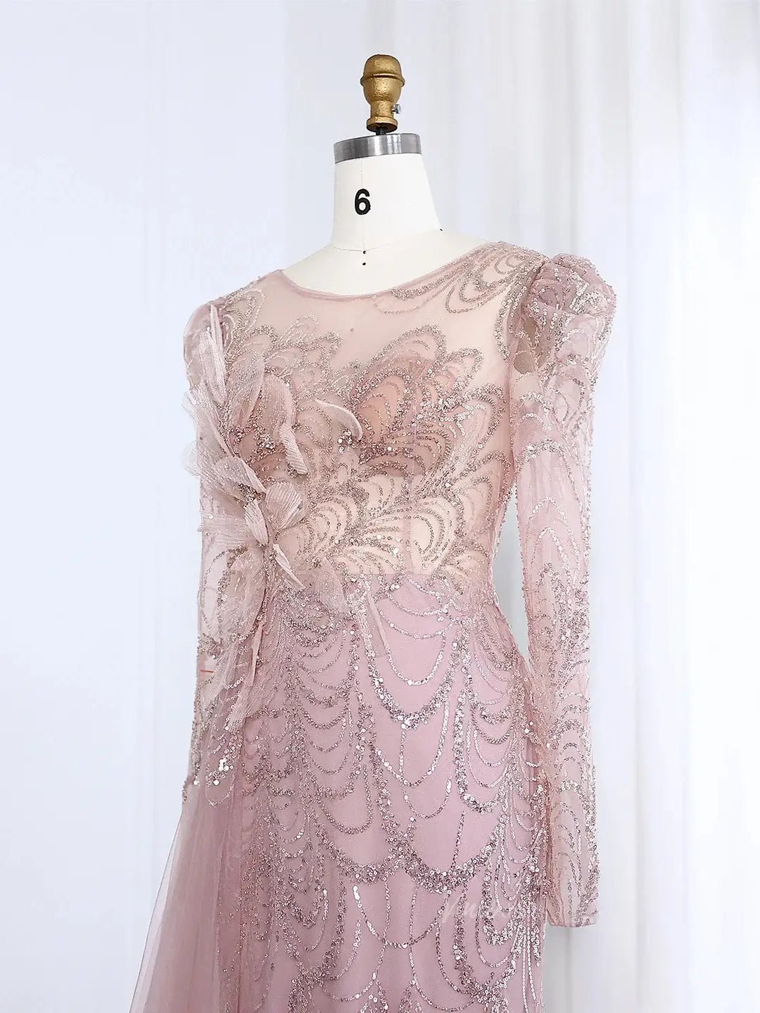 Long Sleeve Beaded Prom Dresses Overskirt Mermaid Vintage Formal Dresses BD002-Evening Dresses 2025 -Viniodress-Light Green-US 2-