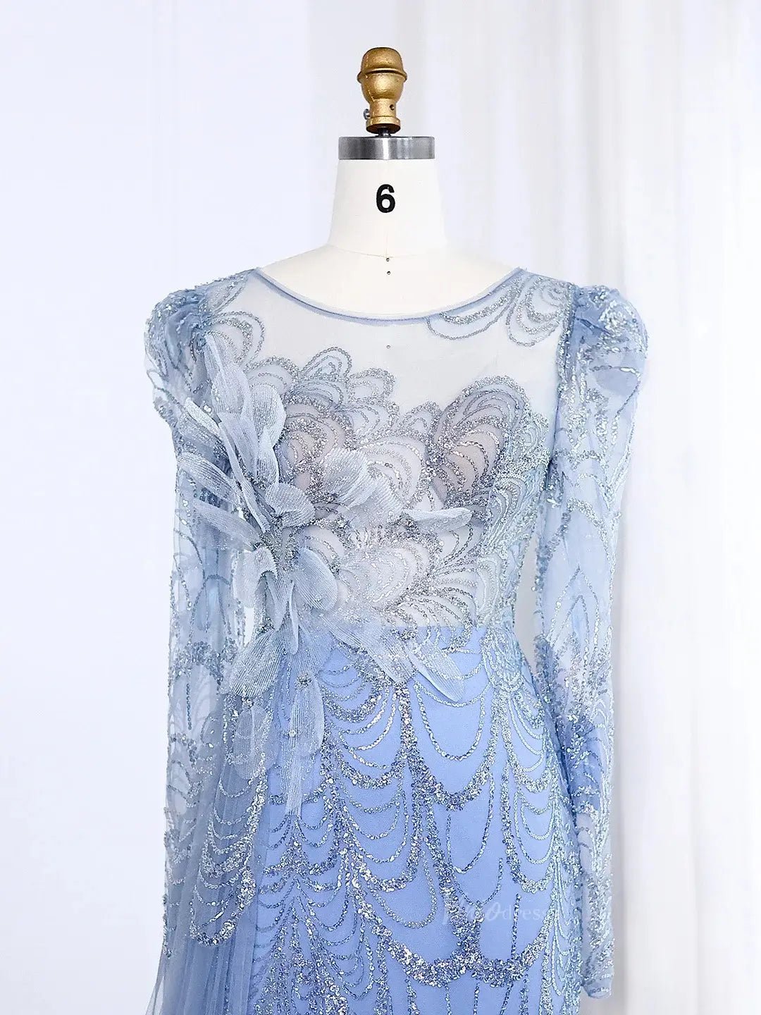 Long Sleeve Beaded Prom Dresses Overskirt Mermaid Vintage Formal Dresses BD002-Evening Dresses 2025 -Viniodress-Light Green-US 2-