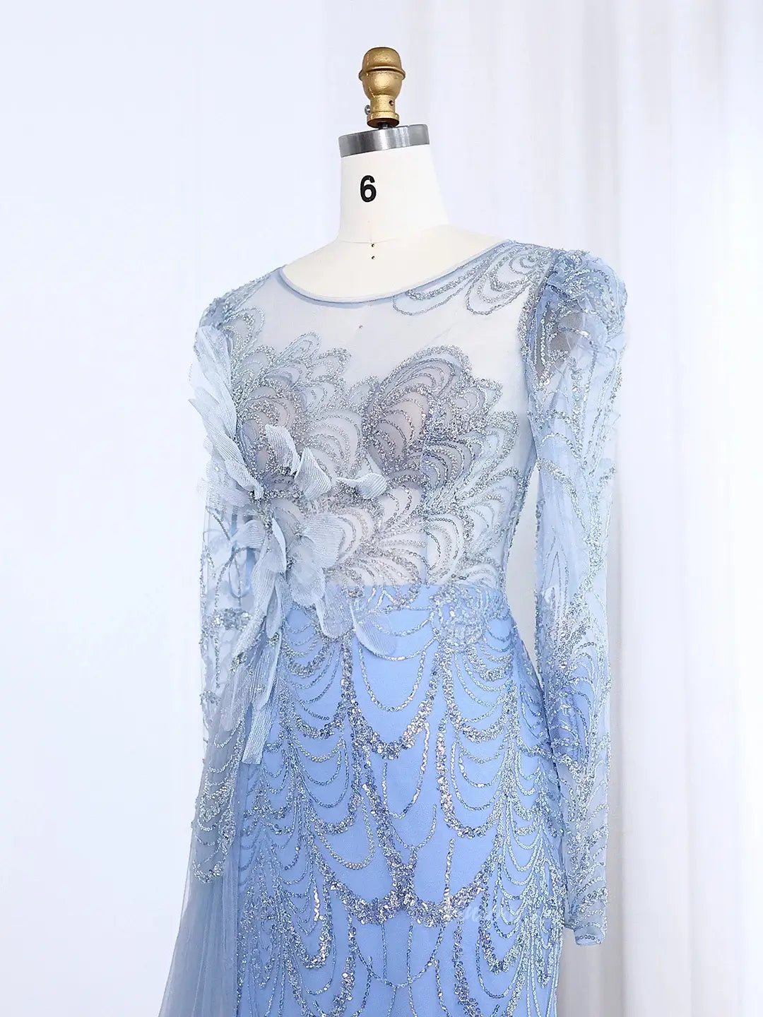 Long Sleeve Beaded Prom Dresses Overskirt Mermaid Vintage Formal Dresses BD002-Evening Dresses 2025 -Viniodress-Light Green-US 2-