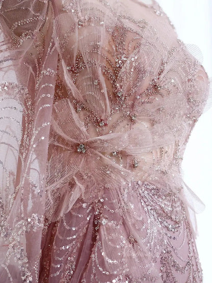 Long Sleeve Beaded Prom Dresses Overskirt Mermaid Vintage Formal Dresses BD002-Evening Dresses 2025 -Viniodress-Light Green-US 2-