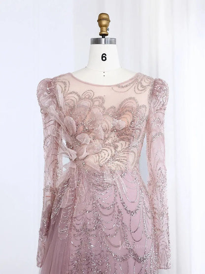 Long Sleeve Beaded Prom Dresses Overskirt Mermaid Vintage Formal Dresses BD002-Evening Dresses 2025 -Viniodress-Light Green-US 2-