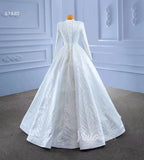 Long Sleeve Beaded Satin Wedding Dress High Neck 67420-wedding dresses-Viniodress-Viniodress