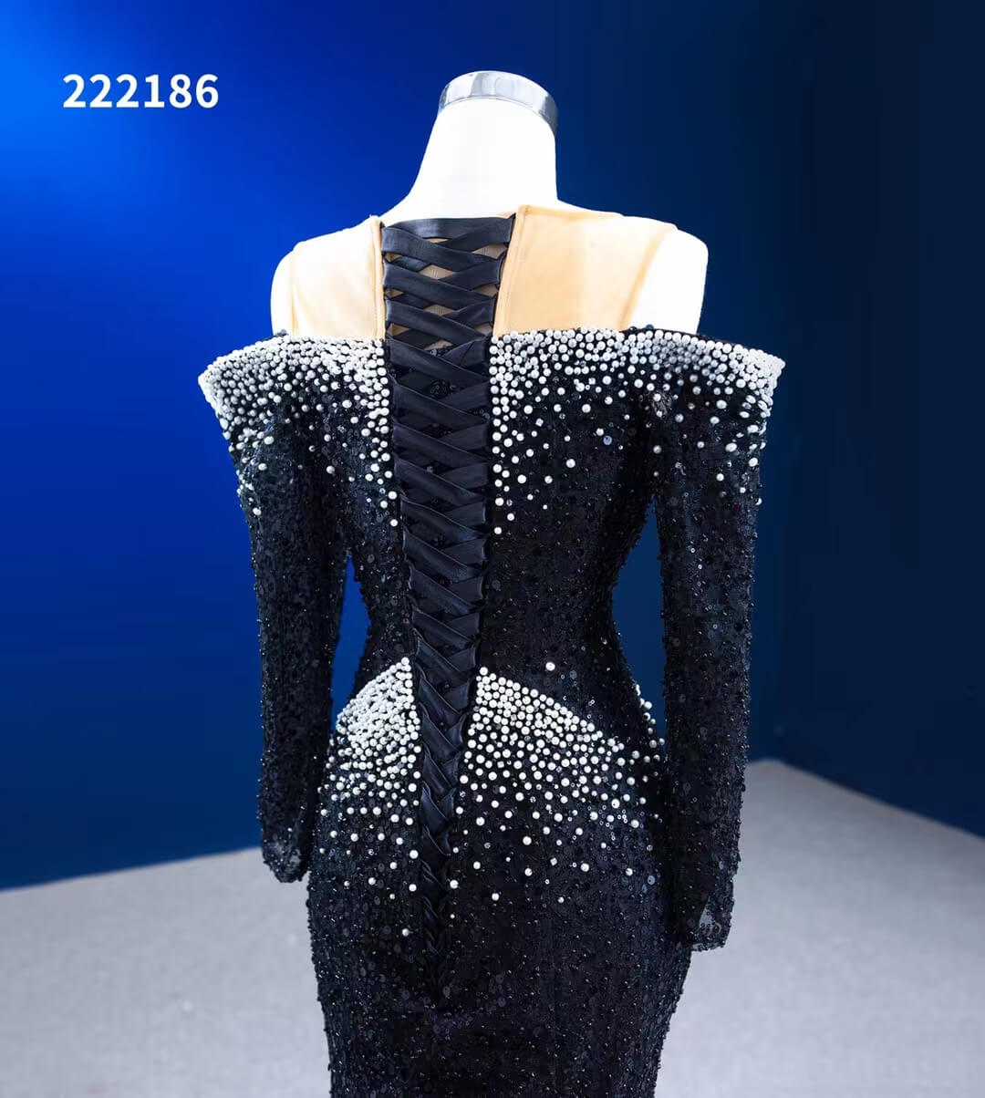 Long Sleeve Black Wedding Dresses Beaded Pageant Dress 222186-prom dresses 2025 -Viniodress-Black-Custom Size-