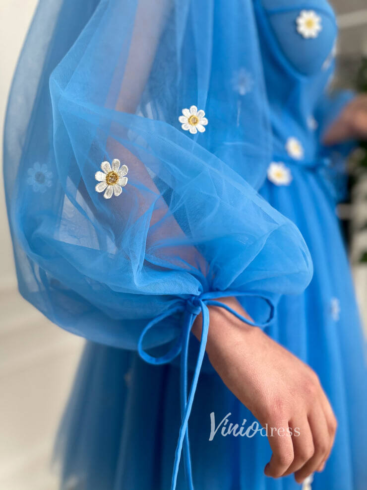 Short Prom Dresses 2025 Long Sleeve Blue Homecoming Dress Daisy Dress with Pockets FD2775-prom dresses-Viniodress-Blue-Custom Size-Viniodress