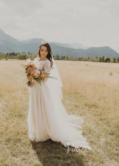 Long Sleeve Boho Wedding Dresses Rustic Country Wedding Dress Viniodress VW1111-wedding dresses 2025 -Viniodress-Ivory-Custom Size-