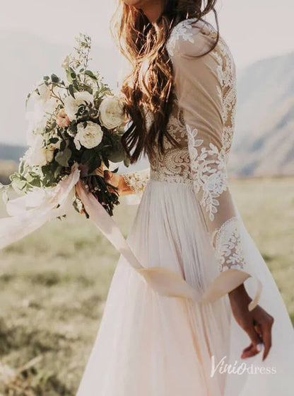 Long Sleeve Boho Wedding Dresses Rustic Country Wedding Dress Viniodress VW1111-wedding dresses 2025 -Viniodress-Ivory-Custom Size-