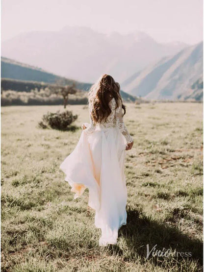 Long Sleeve Boho Wedding Dresses Rustic Country Wedding Dress Viniodress VW1111-wedding dresses 2025 -Viniodress-Ivory-Custom Size-