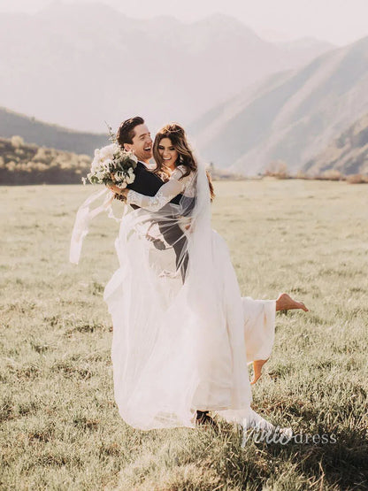 Long Sleeve Boho Wedding Dresses Rustic Country Wedding Dress Viniodress VW1111-wedding dresses 2025 -Viniodress-Ivory-Custom Size-