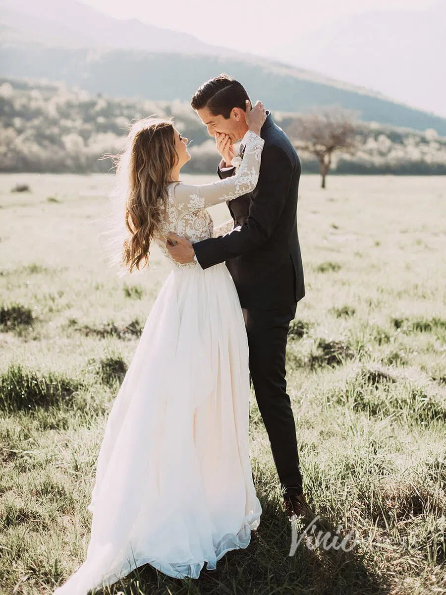 Long Sleeve Boho Wedding Dresses Rustic Country Wedding Dress Viniodress VW1111-wedding dresses 2025 -Viniodress-Ivory-Custom Size-