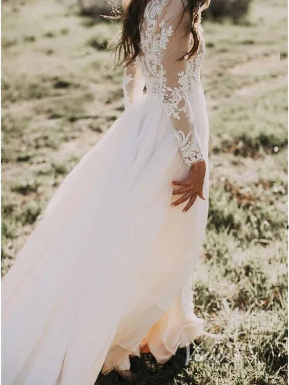 Long Sleeve Boho Wedding Dresses Rustic Country Wedding Dress Viniodress VW1111-wedding dresses-Viniodress-Viniodress