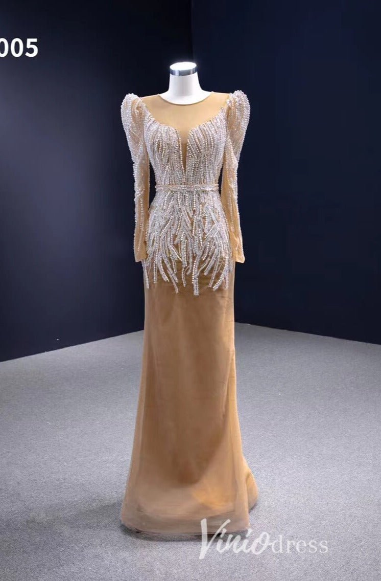 Long Sleeve Champagne Wedding Dresses Removable Overskirt Pageant Gown 231005-wedding dresses 2025 -Viniodress-Champagne-Custom Size-