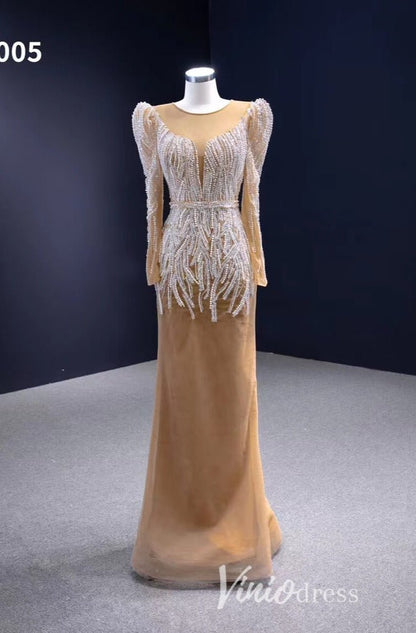 Long Sleeve Champagne Wedding Dresses Removable Overskirt Pageant Gown 231005-wedding dresses 2025 -Viniodress-Champagne-Custom Size-