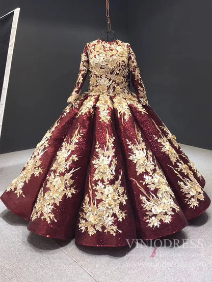 Long Sleeve Customized Ball Gowns for Muslims 66704 viniodress-prom dresses 2025 -Viniodress-Burgundy-Custom Size-