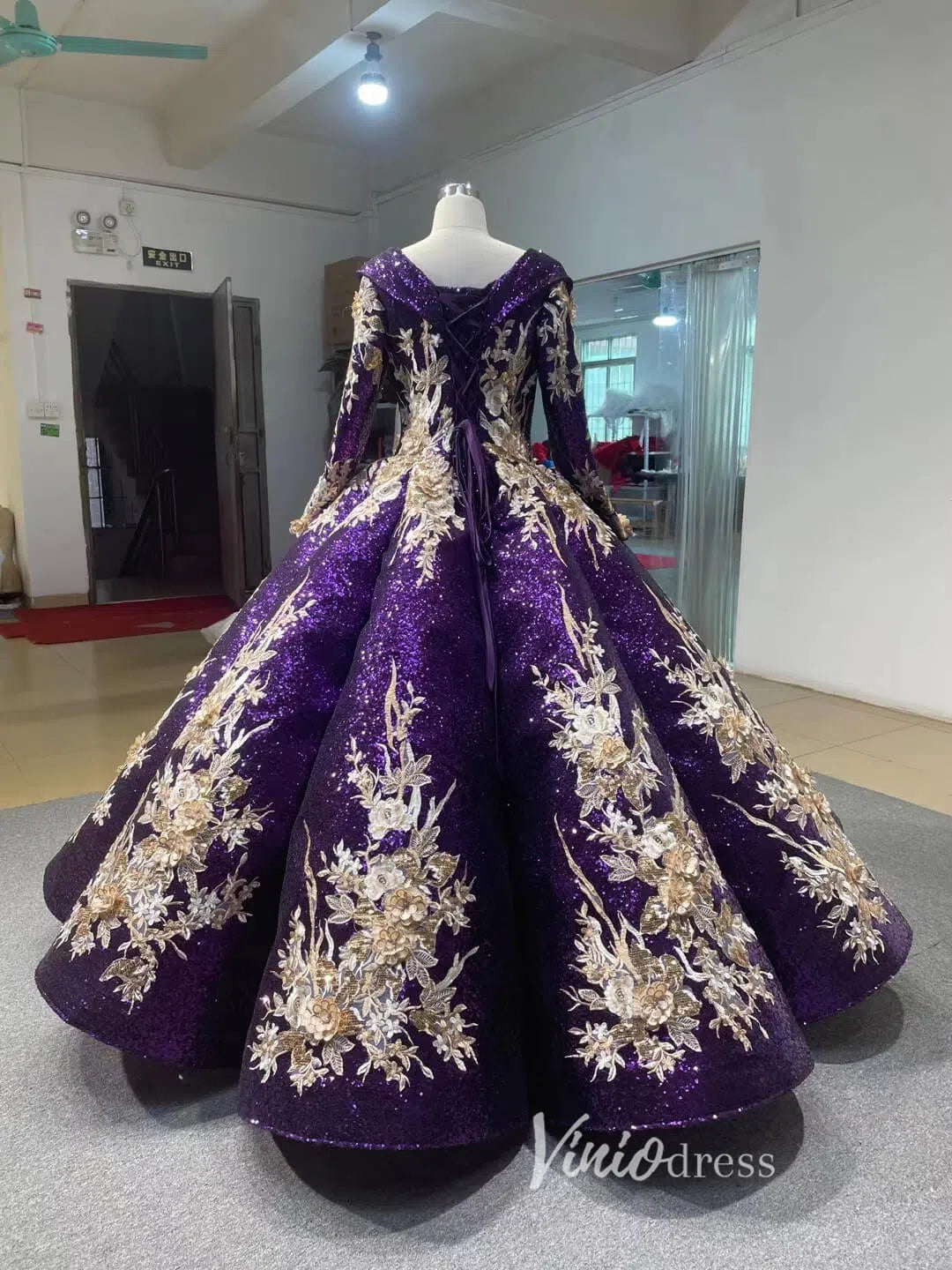 prom dresses 2025 Long Sleeve Customized Ball Gowns for Muslims 66704 viniodress-plus size wedding dresses Viniodress-Purple-Custom Size-