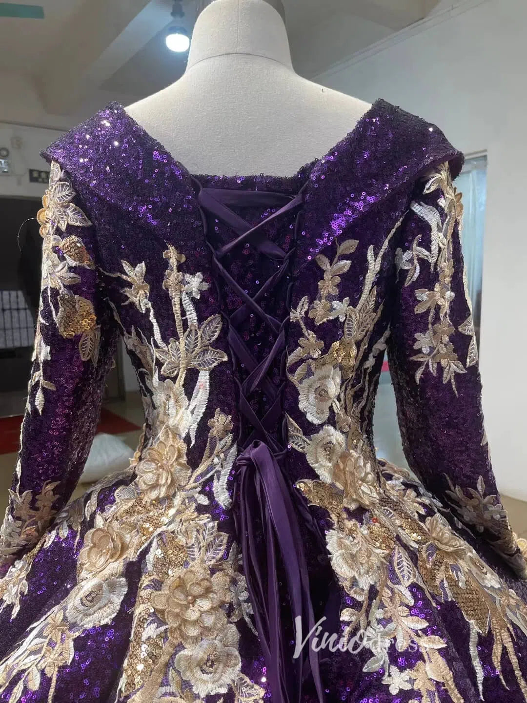 prom dresses 2025 Long Sleeve Customized Ball Gowns for Muslims 66704 viniodress-plus size wedding dresses Viniodress-Purple-Custom Size-