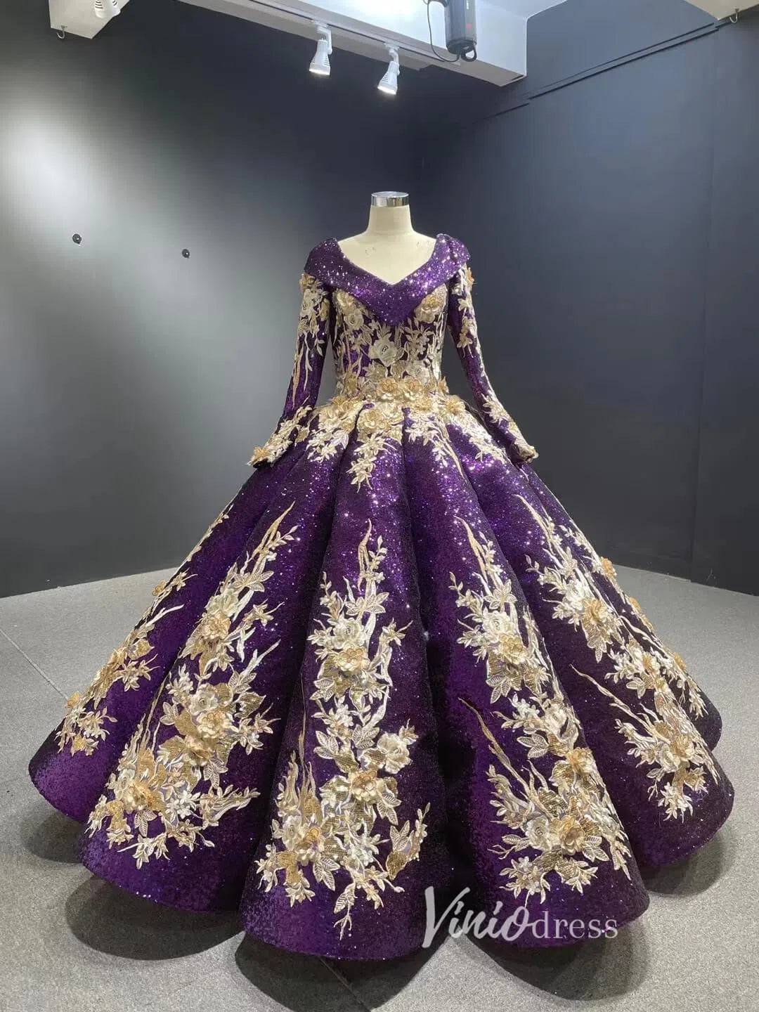 prom dresses 2025 Long Sleeve Customized Ball Gowns for Muslims 66704 viniodress-plus size wedding dresses Viniodress-Purple-Custom Size-