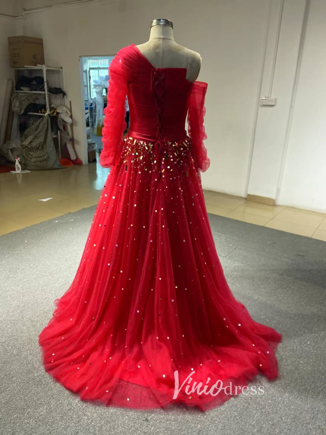 Long Sleeve Dark Blue Formal Dresses A-line Pageant Dress 67556-prom dresses 2025 -Viniodress-Navy Blue-Custom Size-