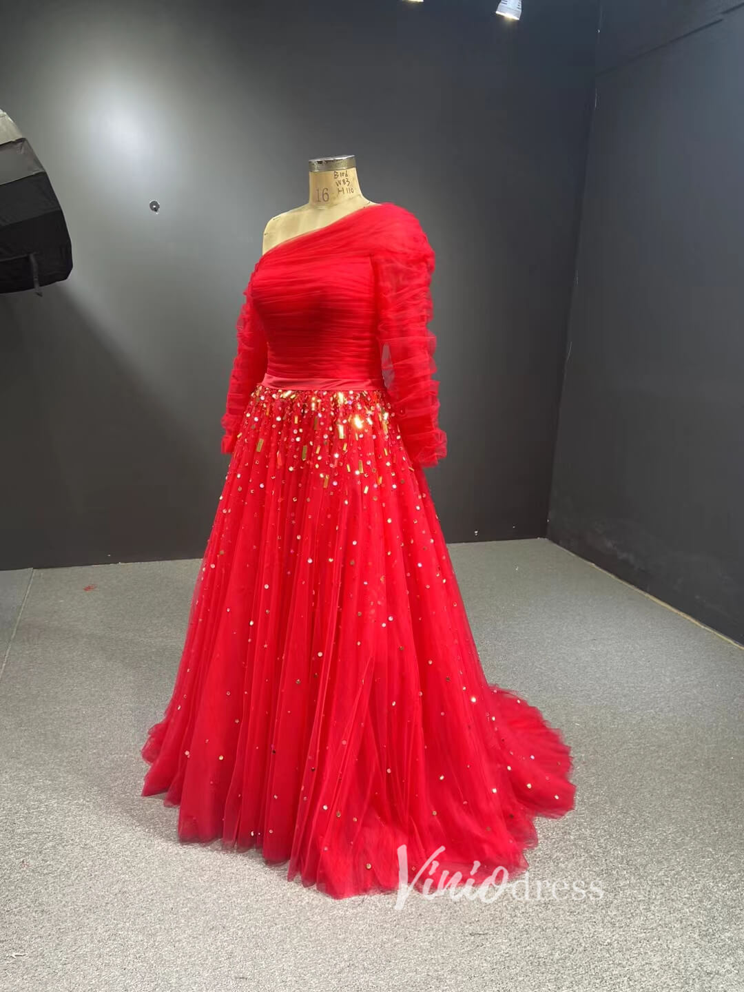 Long Sleeve Dark Blue Formal Dresses A-line Pageant Dress 67556-prom dresses 2025 -Viniodress-Navy Blue-Custom Size-