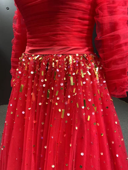 Long Sleeve Dark Blue Formal Dresses A-line Pageant Dress 67556-prom dresses 2025 -Viniodress-Navy Blue-Custom Size-