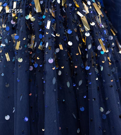 Long Sleeve Dark Blue Formal Dresses A-line Pageant Dress 67556-prom dresses 2025 -Viniodress-Navy Blue-Custom Size-