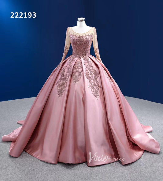 Long Sleeve Dark Pink Sweet 16 Dress Cinderella Ball Gown Debut Dresses 222193-Quinceanera Dresses 2025 -Viniodress-Pink-Custom Size-