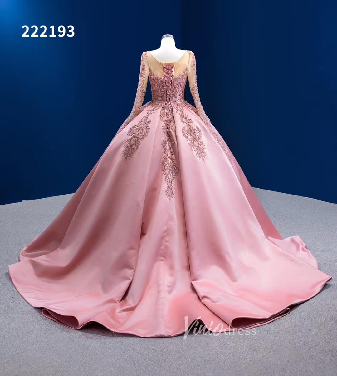 Long Sleeve Dark Pink Sweet 16 Dress Cinderella Ball Gown Debut Dresses 222193-Quinceanera Dresses-Viniodress-Viniodress