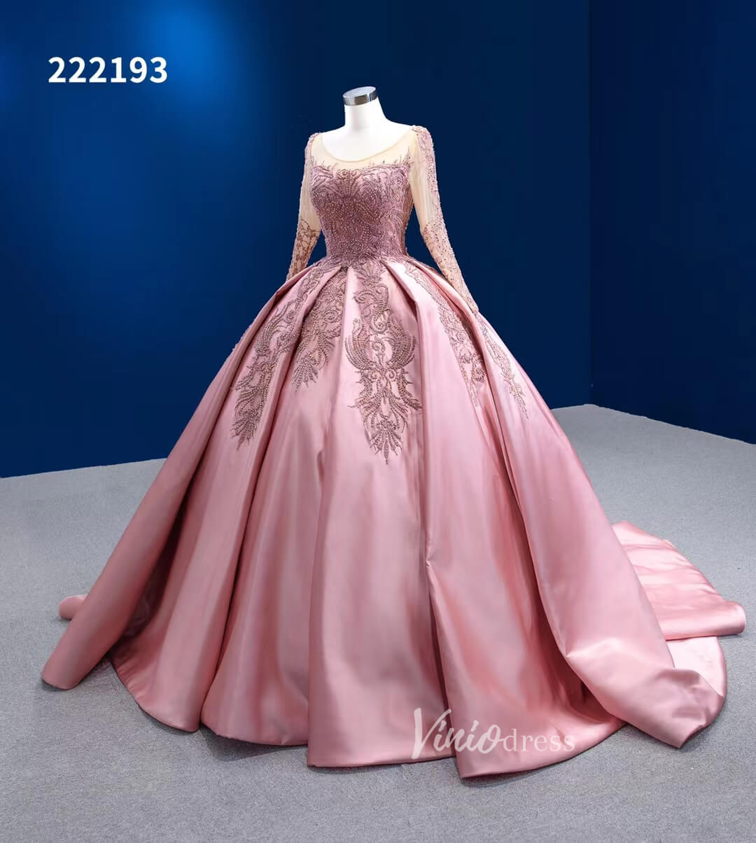 Long Sleeve Dark Pink Sweet 16 Dress Cinderella Ball Gown Debut Dresses 222193-Quinceanera Dresses-Viniodress-Viniodress