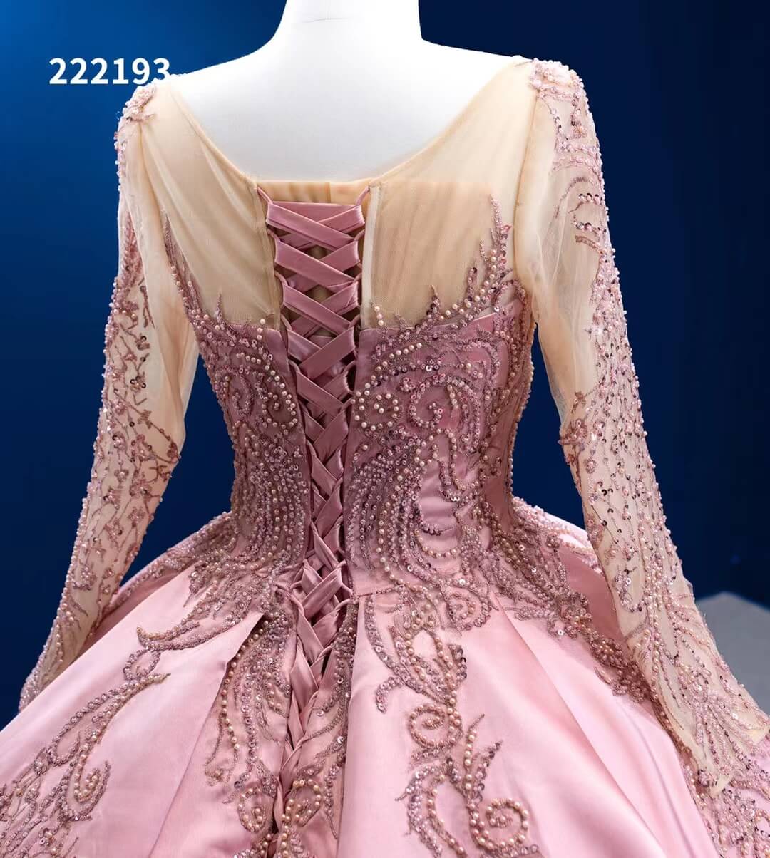 Long Sleeve Dark Pink Sweet 16 Dress Cinderella Ball Gown Debut Dresses 222193-Quinceanera Dresses-Viniodress-Viniodress