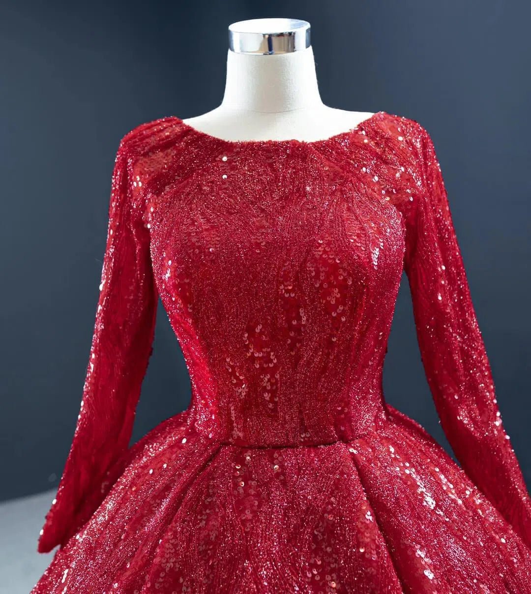 Long Sleeve Dark Red Ball Gown Prom Dresses Sparkly Quinceanera Dress 67121 viniodress-Quinceanera Dresses 2025 -Viniodress-Dark Red-Custom Size-