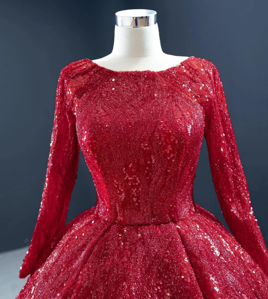 Quinceanera Dresses 2025 Long Sleeve Dark Red Ball Gown Prom Dresses Sparkly Quinceanera Dress 67121 viniodress-plus size wedding dresses Viniodress-Dark Red-Custom Size-