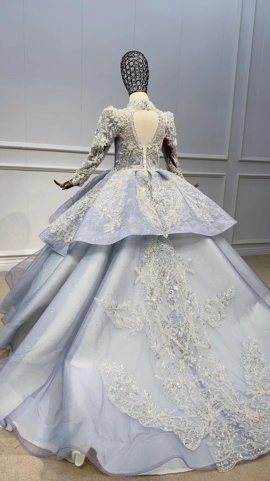 Long Sleeve Dusty Blue Pageant Gowns for Kids KD1006-Pageant Dresses for Kids 2025 -Viniodress-Dusty Blue-Custom Size-