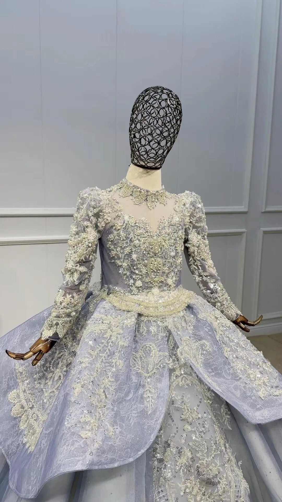 Long Sleeve Dusty Blue Pageant Gowns for Kids KD1006-Pageant Dresses for Kids 2025 -Viniodress-Dusty Blue-Custom Size-