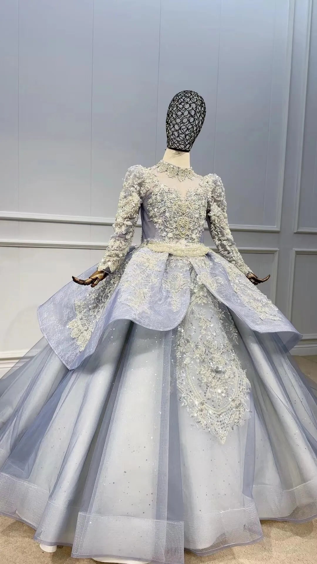 Long Sleeve Dusty Blue Pageant Gowns for Kids KD1006-Pageant Dresses for Kids 2025 -Viniodress-Dusty Blue-Custom Size-