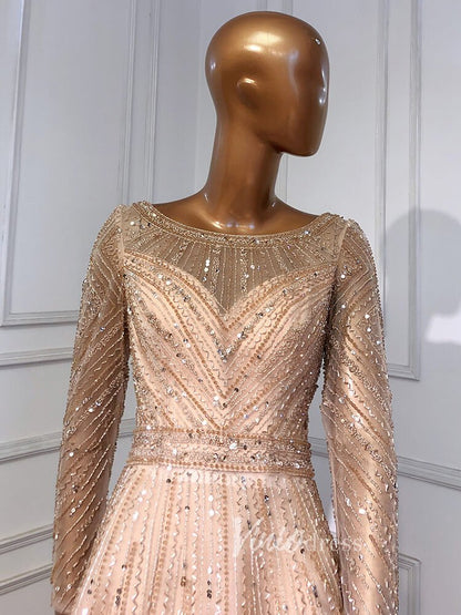 Long Sleeve Evening Dress Beaded Mother of the Bride Dresses 20038-Evening Dresses 2025 -Viniodress-Silver-US 2-