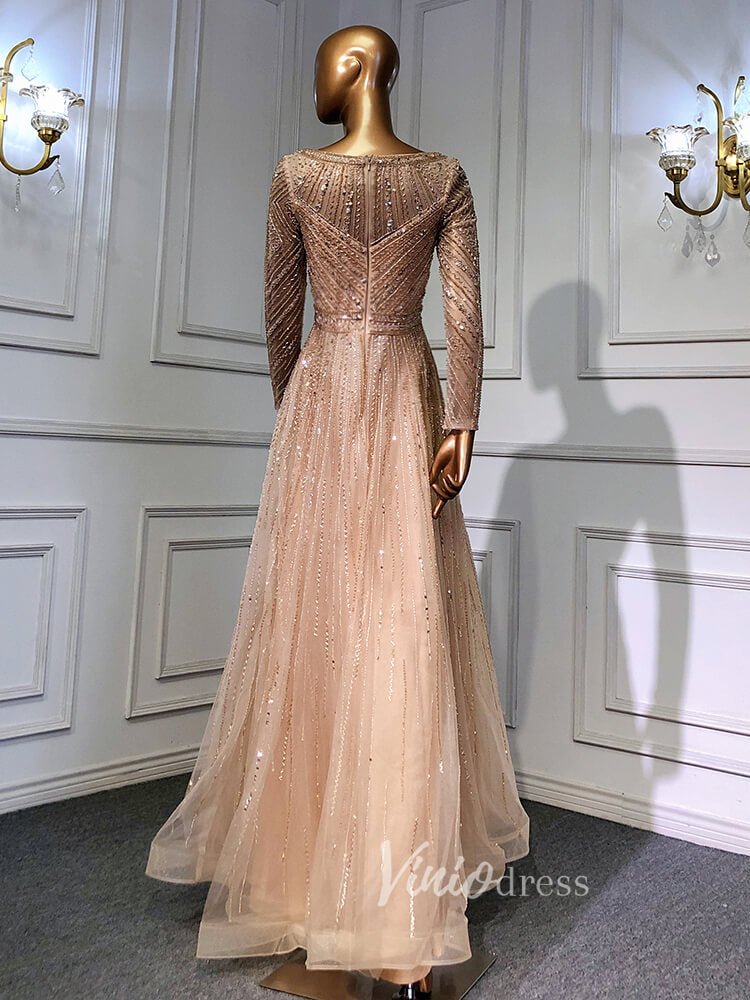 Long Sleeve Evening Dress Beaded Mother of the Bride Dresses 20038-Evening Dresses 2025 -Viniodress-Silver-US 2-