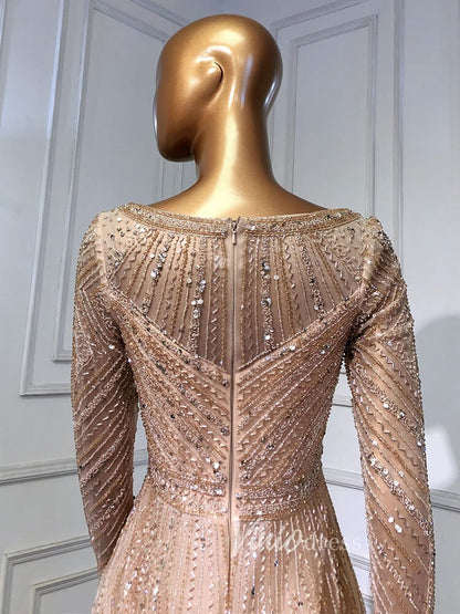 Long Sleeve Evening Dress Beaded Mother of the Bride Dresses 20038-Evening Dresses 2025 -Viniodress-Silver-US 2-