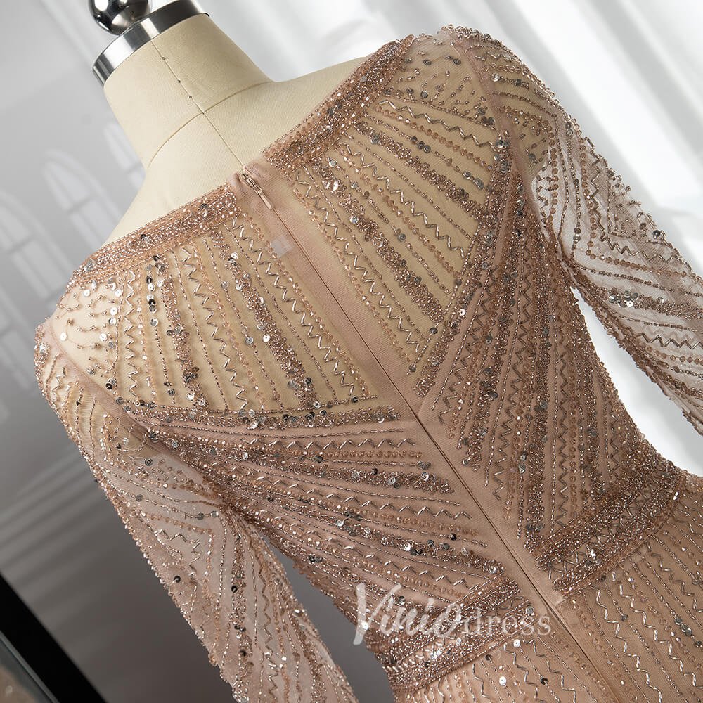 Long Sleeve Evening Dress Beaded Mother of the Bride Dresses 20038-Evening Dresses 2025 -Viniodress-Silver-US 2-