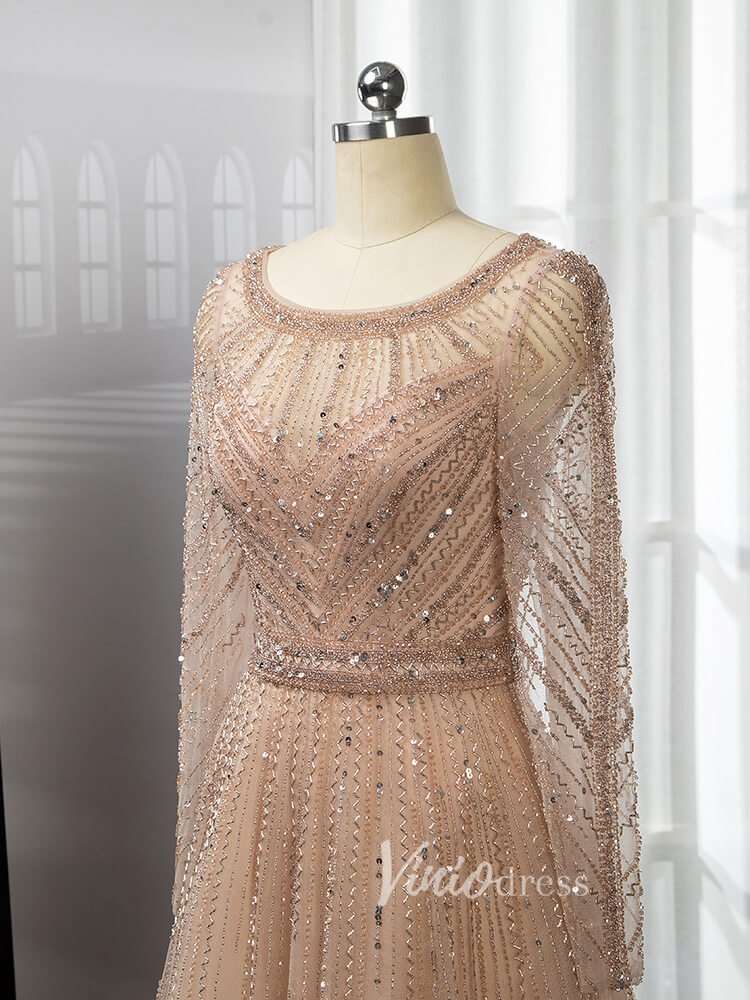 Long Sleeve Evening Dress Beaded Mother of the Bride Dresses 20038-Evening Dresses 2025 -Viniodress-Silver-US 2-