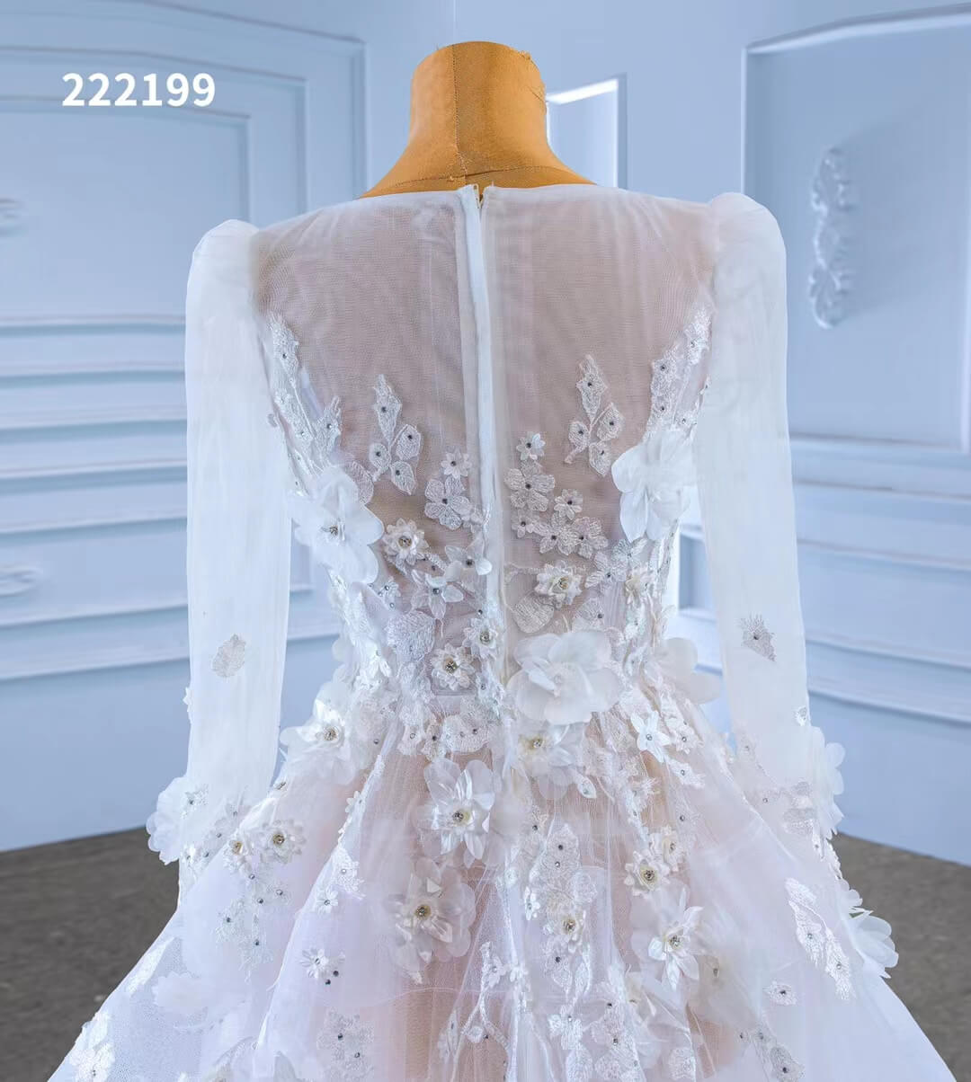 Long Sleeve Floral Wedding Dresses A-line Modern Wedding Gown 222199-wedding dresses 2025 -Viniodress-Ivory-Custom Size-