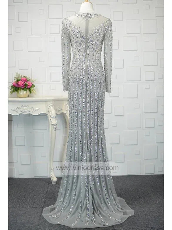 Long Sleeve Gold Beaded Prom Dresses 20s Party Dress FD1437-Evening Dresses 2025 -Viniodress-Gold-US 2-