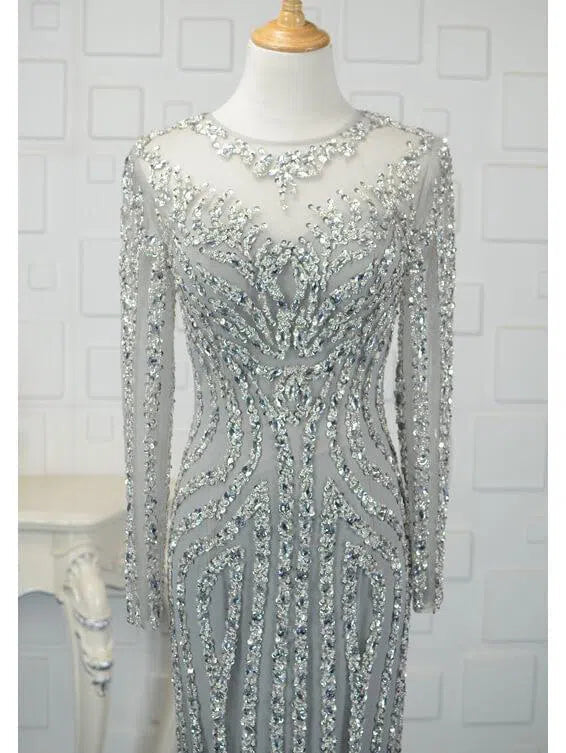 Long Sleeve Gold Beaded Prom Dresses 20s Party Dress FD1437-Evening Dresses 2025 -Viniodress-Gold-US 2-