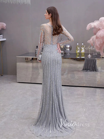 Long Sleeve Gold Beaded Prom Dresses 20s Party Dress FD1437-Evening Dresses 2025 -Viniodress-Gold-US 2-