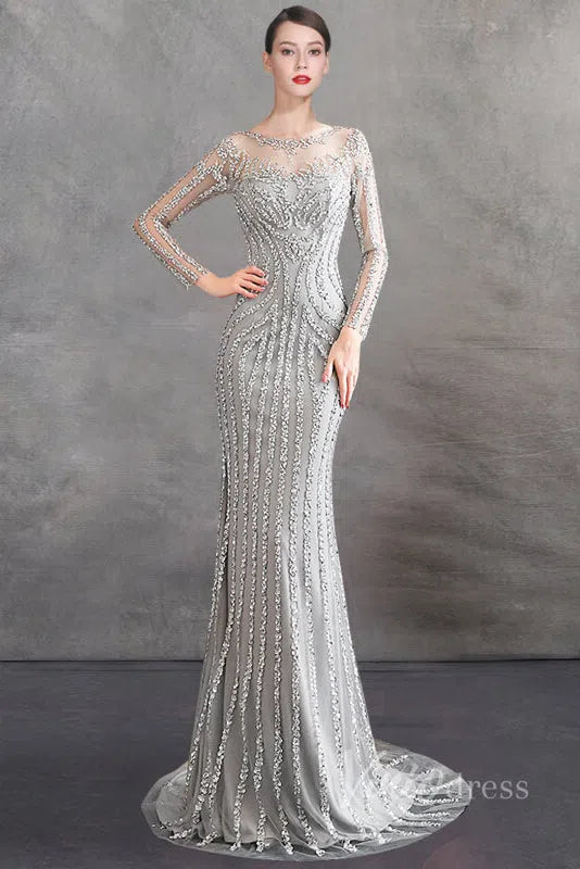 Long Sleeve Gold Beaded Prom Dresses 20s Party Dress FD1437-prom dresses-Viniodress-Viniodress