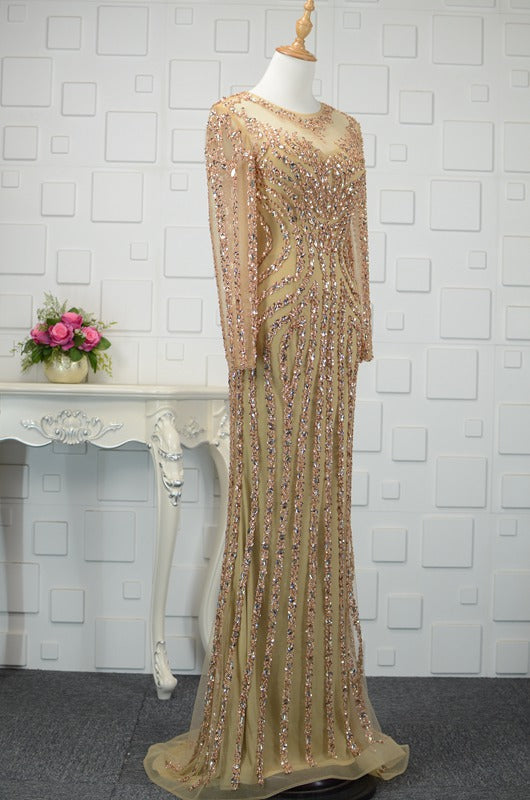 Long Sleeve Gold Prom Dresses 1920s Vintage Evening Dress FD1441-Evening Dresses 2025 -Viniodress-Gold-Custom Size-