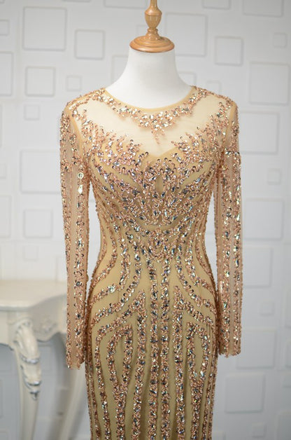 Long Sleeve Gold Prom Dresses 1920s Vintage Evening Dress FD1441-Evening Dresses 2025 -Viniodress-Gold-Custom Size-