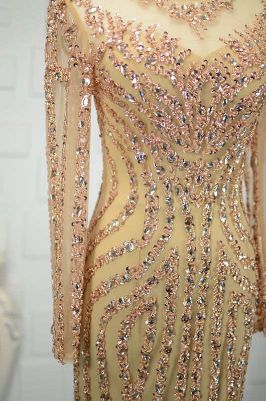 Long Sleeve Gold Prom Dresses 1920s Vintage Evening Dress FD1441-Evening Dresses 2025 -Viniodress-Gold-Custom Size-