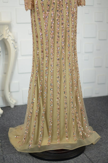 Long Sleeve Gold Prom Dresses 1920s Vintage Evening Dress FD1441-Evening Dresses 2025 -Viniodress-Gold-Custom Size-