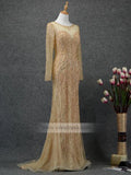 Long Sleeve Gold Prom Dresses Sparkling Pageant Dress FD1441-prom dresses-Viniodress-Viniodress